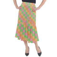 Checkerboard-pastel-squares Midi Mermaid Skirt by Semog4