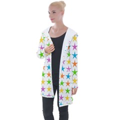 Star-pattern-design-decoration Longline Hooded Cardigan by Semog4