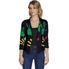 Handprints-hand-print-colourful Women s Casual 3/4 Sleeve Spring Jacket by Semog4