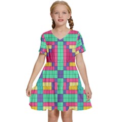 Checkerboard-squares-abstract--- Kids  Short Sleeve Tiered Mini Dress by Semog4