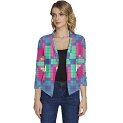 Checkerboard-squares-abstract--- Women s Casual 3/4 Sleeve Spring Jacket by Semog4