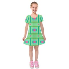 Checkerboard-squares-abstract-- Kids  Short Sleeve Velvet Dress by Semog4