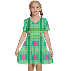 Checkerboard-squares-abstract-- Kids  Short Sleeve Tiered Mini Dress by Semog4