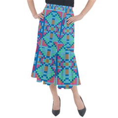 Checkerboard-squares-abstract Midi Mermaid Skirt by Semog4