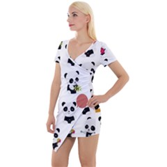 Playing Pandas Cartoons Short Sleeve Asymmetric Mini Dress by Semog4