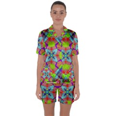 Farbenpracht Kaleidoscope Pattern Satin Short Sleeve Pajamas Set by Semog4