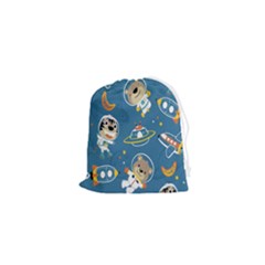 Seamless Pattern Funny Astronaut Outer Space Transportation Drawstring Pouch (xs) by Semog4