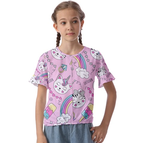 Beautiful Cute Animals Pattern Pink Kids  Cuff Sleeve Scrunch Bottom Tee by Semog4