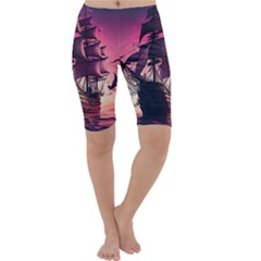 Ship Pirate Adventure Landscape Ocean Sun Heaven Cropped Leggings  by Semog4