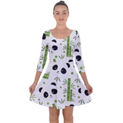 Giant Panda Bear Green Bamboo Quarter Sleeve Skater Dress by Salman4z