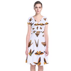 Butterfly Butterflies Insect Swarm Short Sleeve Front Wrap Dress by Salman4z