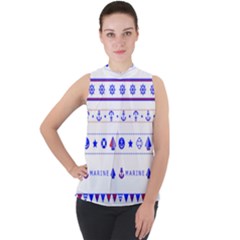 Marine Nautical Clip Art Mock Neck Chiffon Sleeveless Top by Salman4z