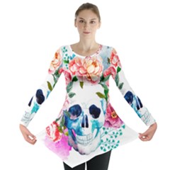 Day Of The Dead Skull Art Long Sleeve Tunic  by Salman4z