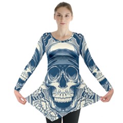 Skull Drawing Long Sleeve Tunic  by Salman4z