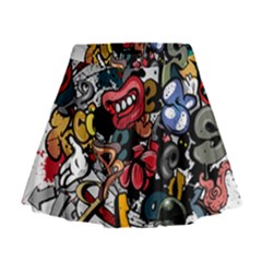 Mural Graffiti Paint Mini Flare Skirt by Salman4z