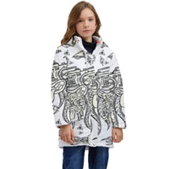 Drawing Clip Art Hand Painted Abstract Creative Space Squid Radio Kid s Hooded Longline Puffer Jacket by Salman4z