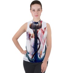 Anchor Watercolor Painting Tattoo Art Anchors And Birds Mock Neck Chiffon Sleeveless Top by Salman4z