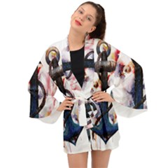 Anchor Watercolor Painting Tattoo Art Anchors And Birds Long Sleeve Kimono by Salman4z