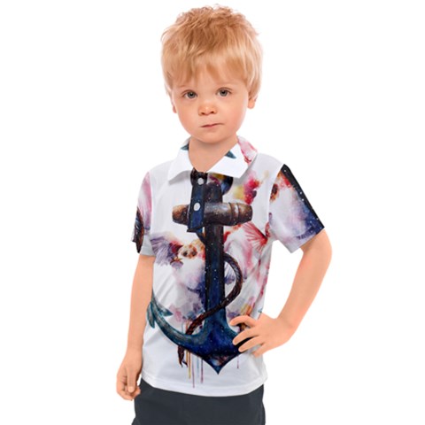 Anchor Watercolor Painting Tattoo Art Anchors And Birds Kids  Polo Tee by Salman4z