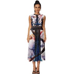 Anchor Watercolor Painting Tattoo Art Anchors And Birds Sleeveless Round Neck Midi Dress by Salman4z