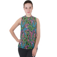 Background Texture Paisley Pattern Mock Neck Chiffon Sleeveless Top by Salman4z