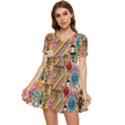 Multicolored Doodle Art Wallpaper Tiered Short Sleeve Babydoll Dress View1