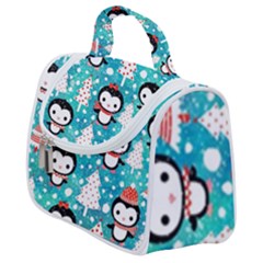 Blue Penguin Pattern Christmas Satchel Handbag by Salman4z