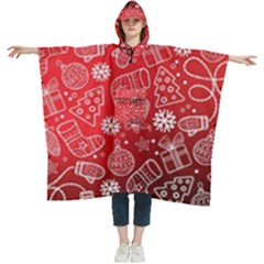 Christmas Pattern Red Women s Hooded Rain Ponchos by Salman4z