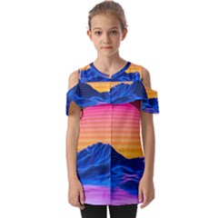 Sun Ultra Artistic 3d Illustration Sunset Fold Over Open Sleeve Top by Salman4z