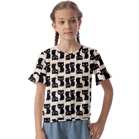 Black Cats And Dots Koteto Cat Pattern Kitty Kids  Cuff Sleeve Scrunch Bottom Tee by Salman4z