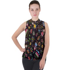 Cartoon Texture Mock Neck Chiffon Sleeveless Top by Salman4z