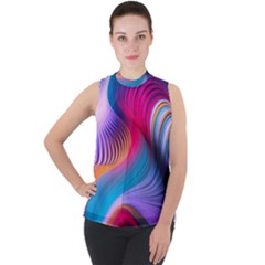 Colorful 3d Waves Creative Wave Waves Wavy Background Texture Mock Neck Chiffon Sleeveless Top by Salman4z