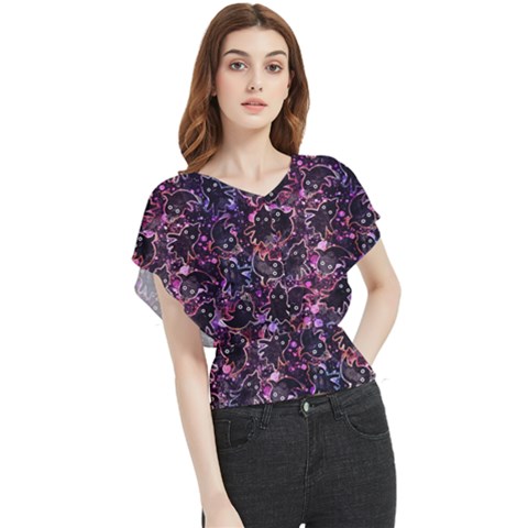 Fun Spooky Cute Ghosts Adoxali Halloween Butterfly Chiffon Blouse by Salman4z