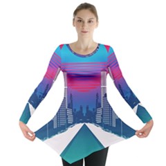 Retro Cityscape Artist Artwork Digital Art Long Sleeve Tunic  by Salman4z