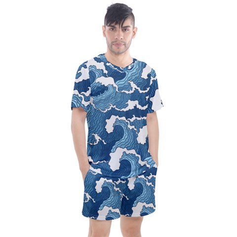 Waves Aesthetics Illustration Japanese Men s Mesh Tee And Shorts Set by Salman4z