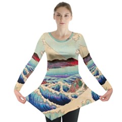 Wave Japanese Mount Fuji Woodblock Print Ocean Long Sleeve Tunic  by Salman4z