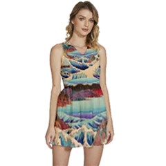 Wave Japanese Mount Fuji Woodblock Print Ocean Sleeveless High Waist Mini Dress by Salman4z