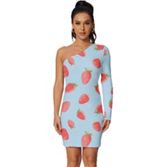 Strawberry Long Sleeve One Shoulder Mini Dress by SychEva