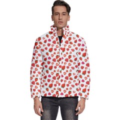 Watercolor Strawberry Men s Puffer Bubble Jacket Coat by SychEva