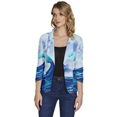 Waves Ocean Sea Tsunami Nautical 7 Women s One-button 3/4 Sleeve Short Jacket