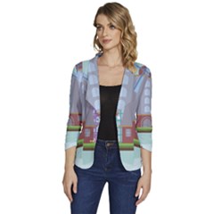 Amsterdam Landmark Landscape Women s One-button 3/4 Sleeve Short Jacket by Sudheng