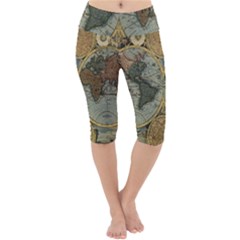 Vintage World Map Lightweight Velour Cropped Yoga Leggings by Sudheng