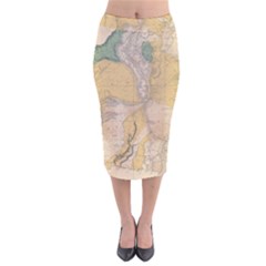 Vintage World Map Physical Geography Velvet Midi Pencil Skirt by Sudheng