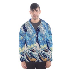 The Great Wave Of Kanagawa Painting Starry Night Van Gogh Men s Hooded Windbreaker by Sudheng