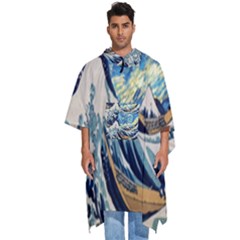 The Great Wave Of Kanagawa Painting Starry Night Van Gogh Men s Hooded Rain Ponchos by Sudheng