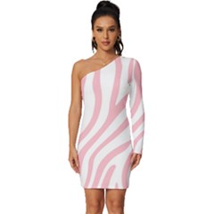 Pink Zebra Vibes Animal Print  Long Sleeve One Shoulder Mini Dress by ConteMonfrey