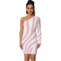 Pink Zebra Vibes Animal Print  Long Sleeve One Shoulder Mini Dress View1