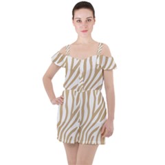 Brown Zebra Vibes Animal Print  Ruffle Cut Out Chiffon Playsuit by ConteMonfrey