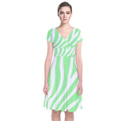 Green Zebra Vibes Animal Print  Short Sleeve Front Wrap Dress by ConteMonfrey