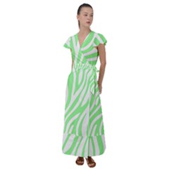 Green Zebra Vibes Animal Print  Flutter Sleeve Maxi Dress by ConteMonfrey